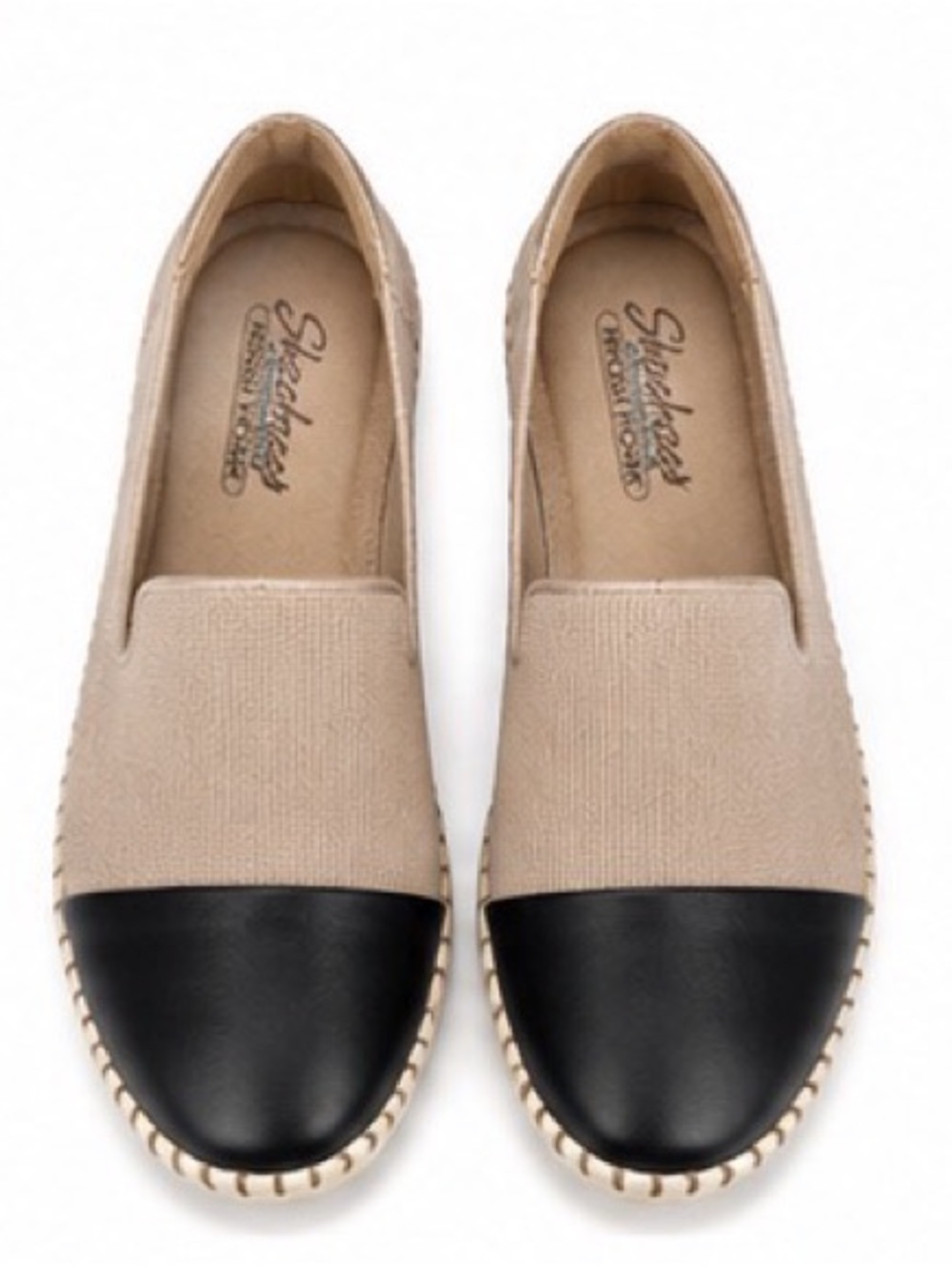 Skechers Two-Tone Slip-On Flats in Beige and Black Size 8